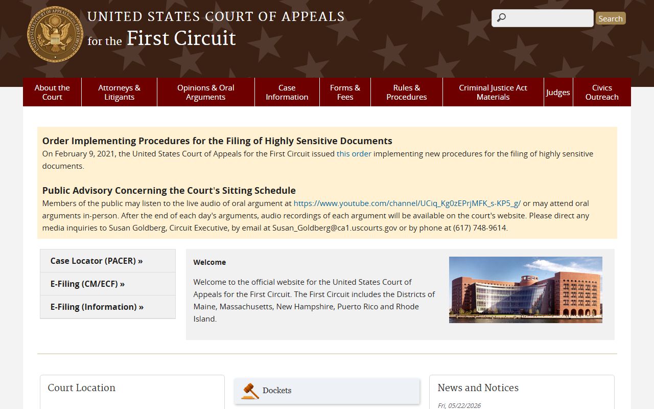 First Circuit Court of Appeals clerk page tied to Cumberland County court records