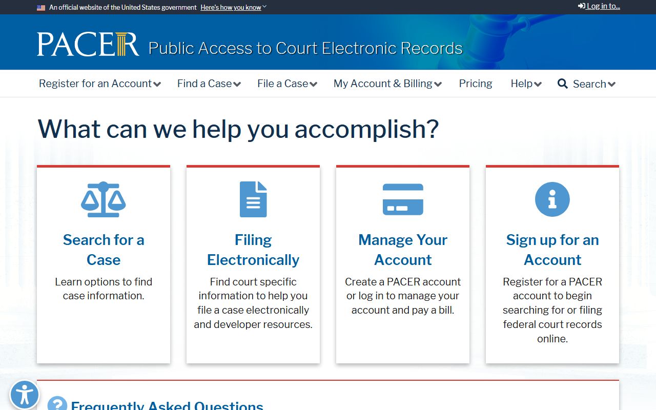PACER federal dockets portal for Cumberland County court dockets
