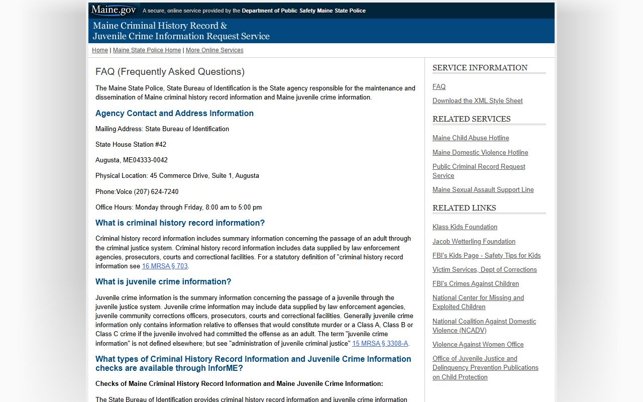 Maine public criminal history request FAQ for Cumberland County court records