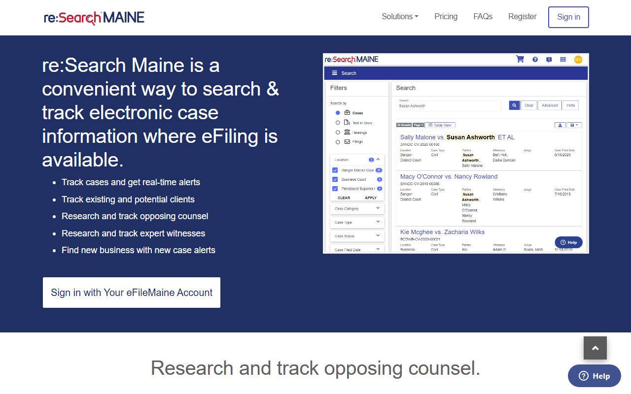 re:SearchMaine portal for searching Cumberland County court records online