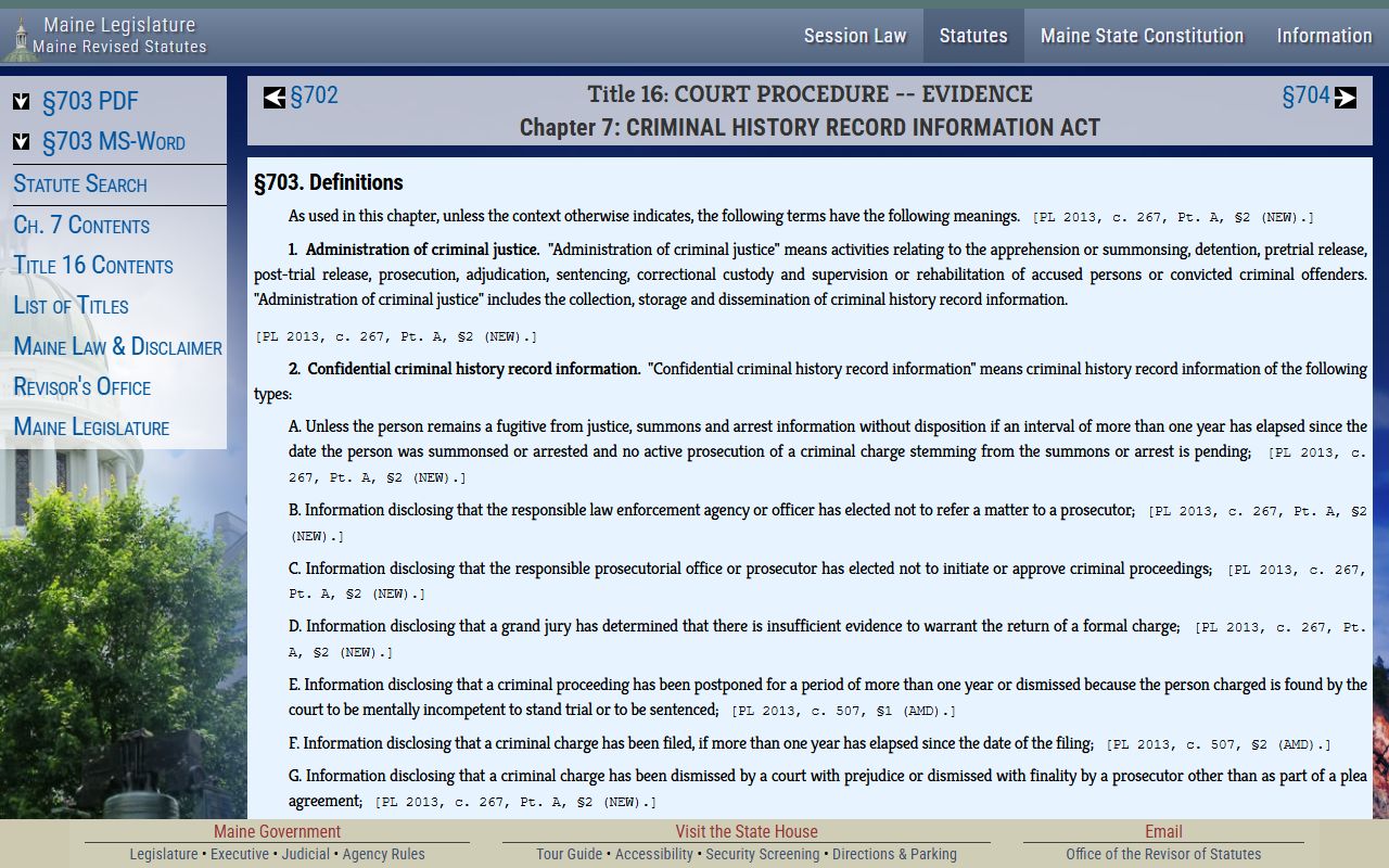 Maine statute defining Cumberland County criminal history record information