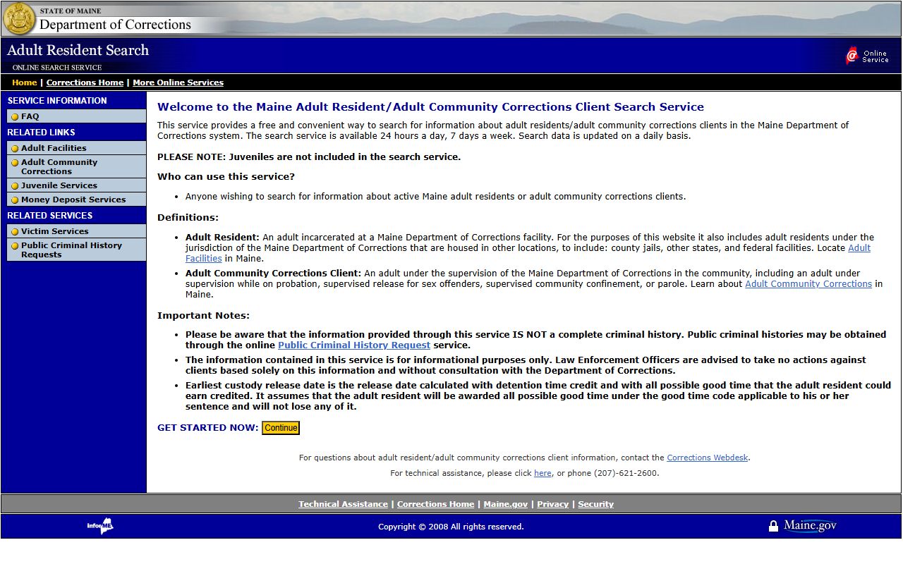 Maine DOC corrections search for Cumberland County criminal records