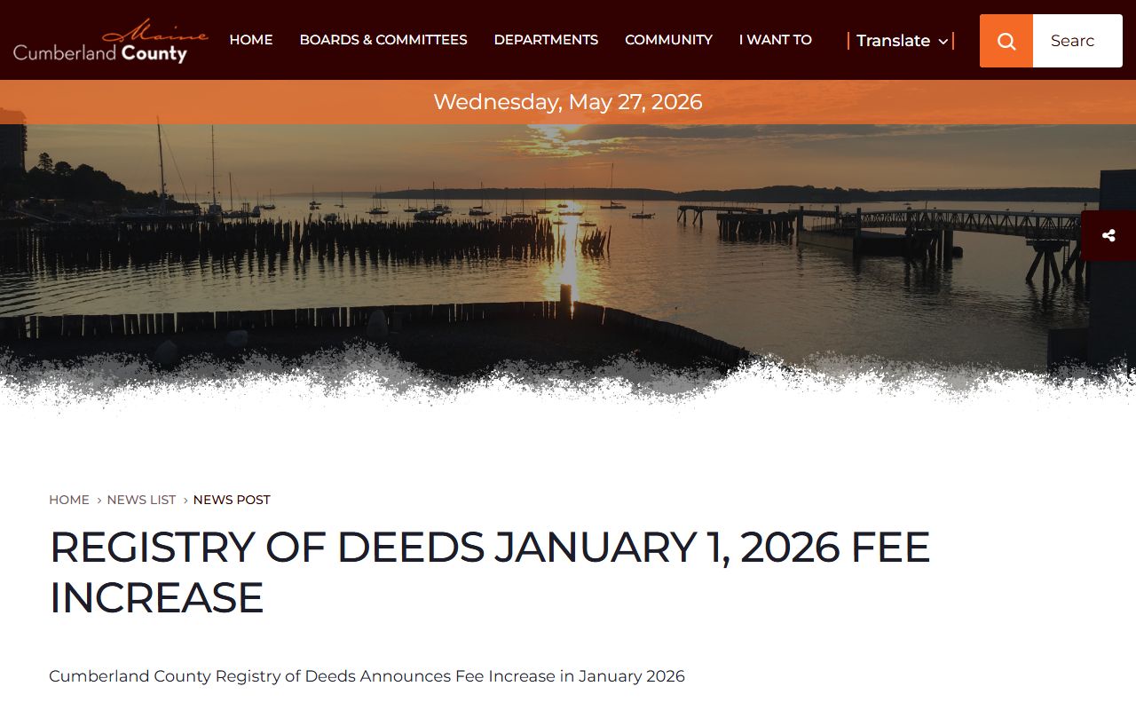 Cumberland County Registry of Deeds fee increase news for Cumberland County court records