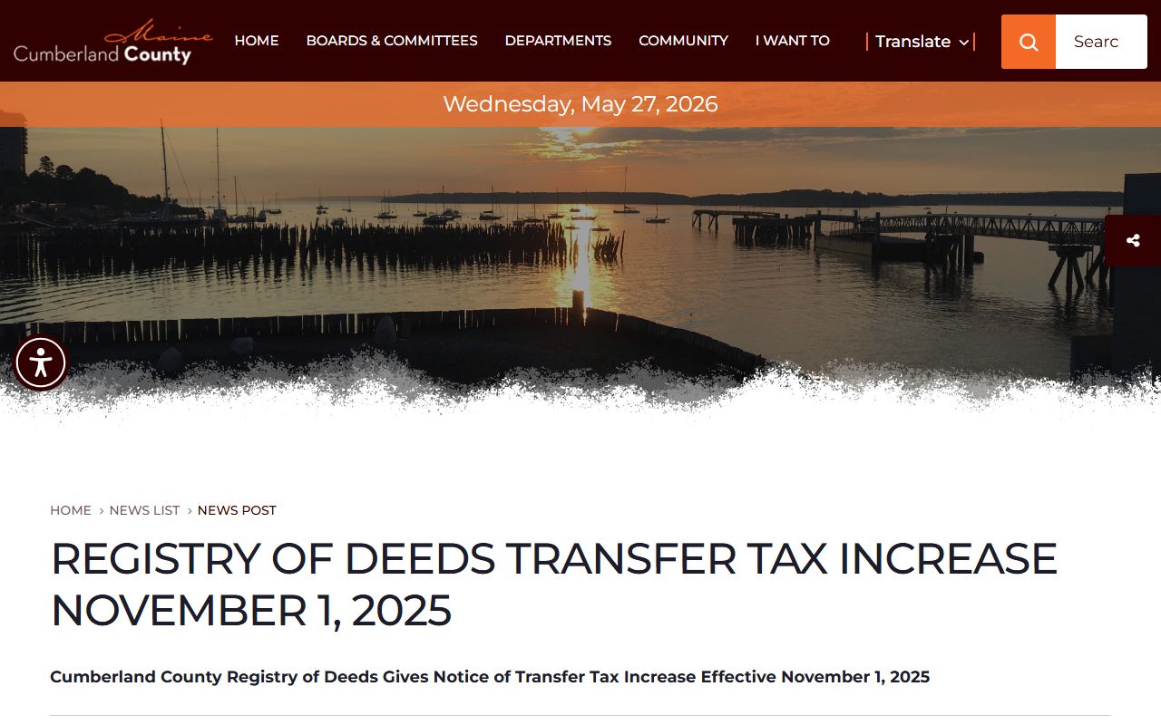 Cumberland County Registry of Deeds transfer tax news for Cumberland County court records