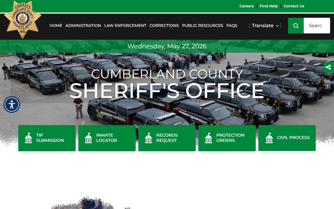 Cumberland County Sheriff's Office homepage with jail and records links