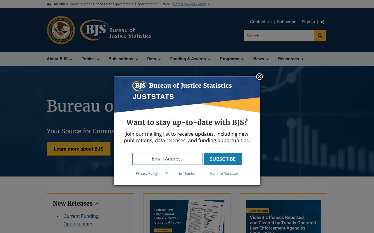 Bureau of Justice Statistics page for Cumberland County jail population context
