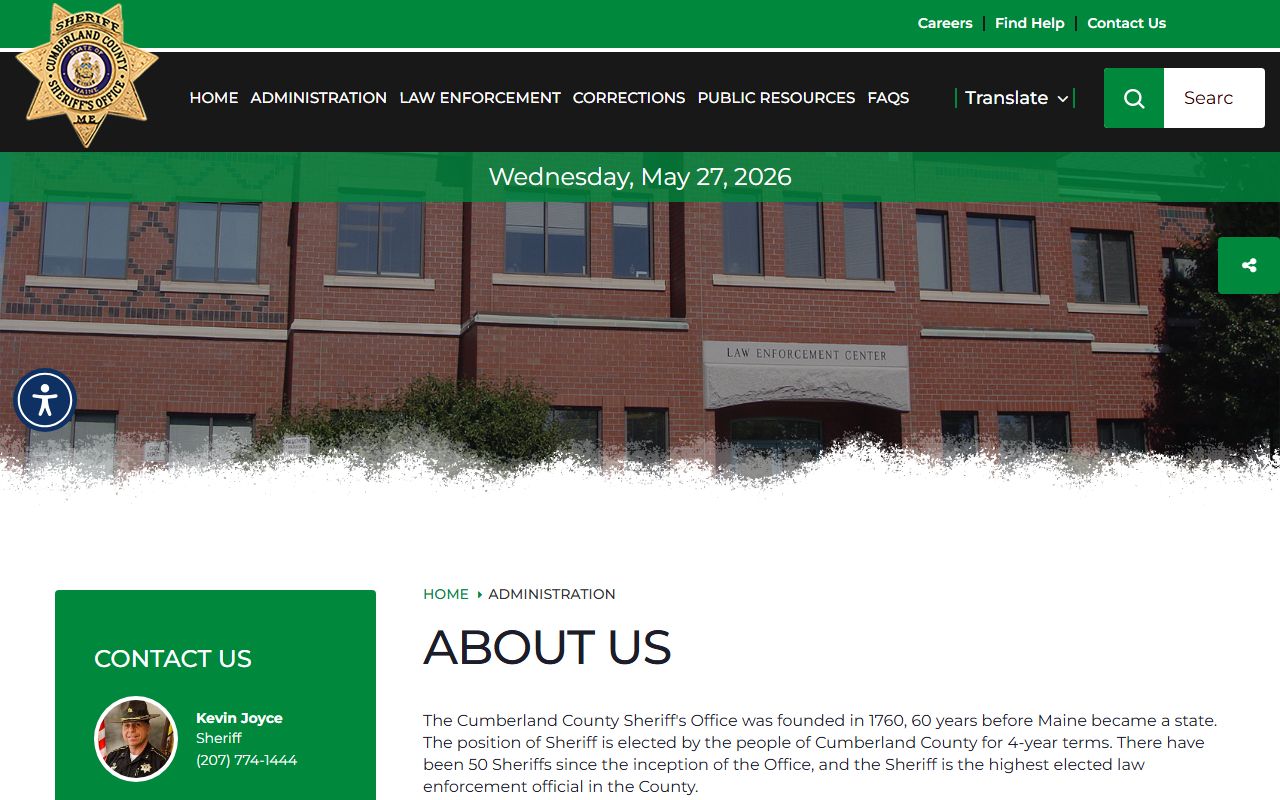 Cumberland County Sheriff administration page with jail population report links