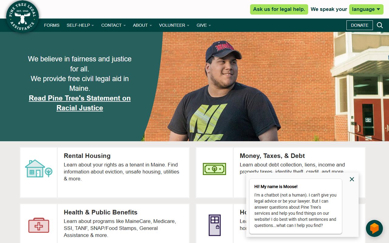 Pine Tree Legal Assistance page supporting Cumberland County divorce and family records help