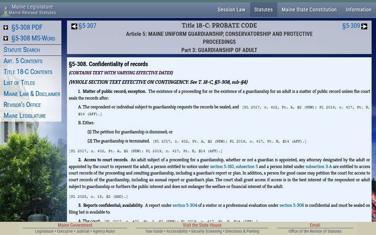 Maine adult guardianship confidentiality statute affecting Cumberland County probate records
