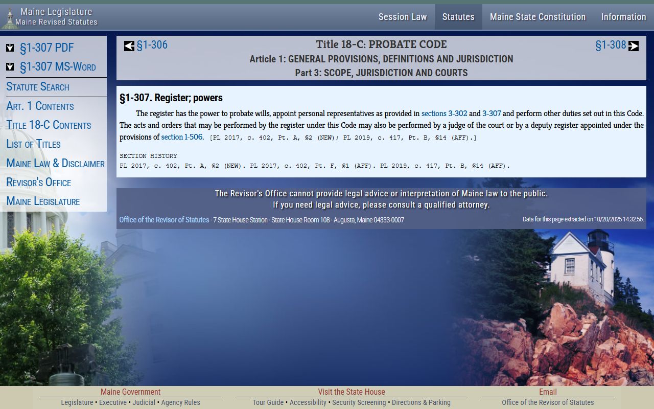 Maine statute on register of probate powers behind Cumberland County probate records