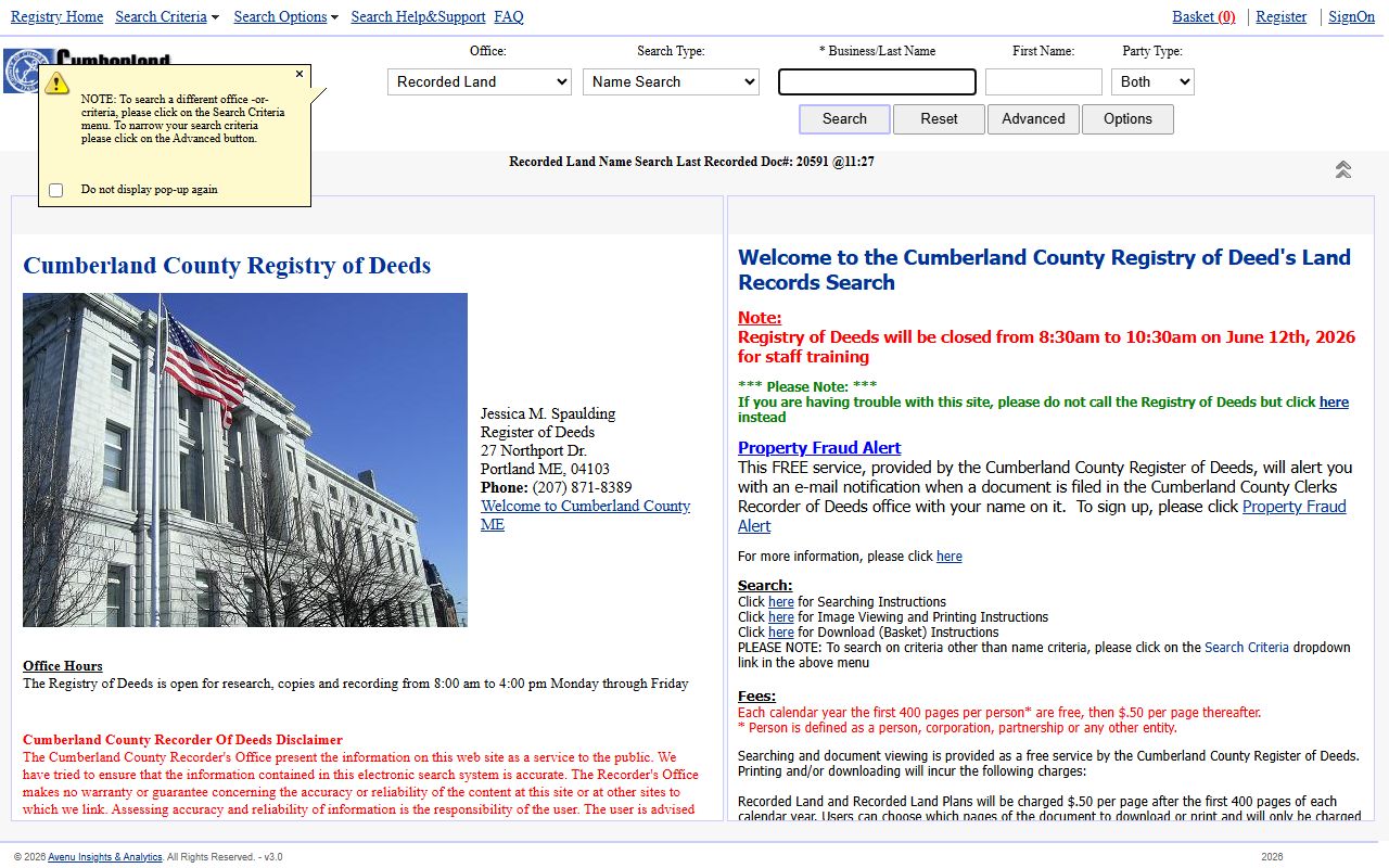 Cumberland County deed search portal for land-related public records