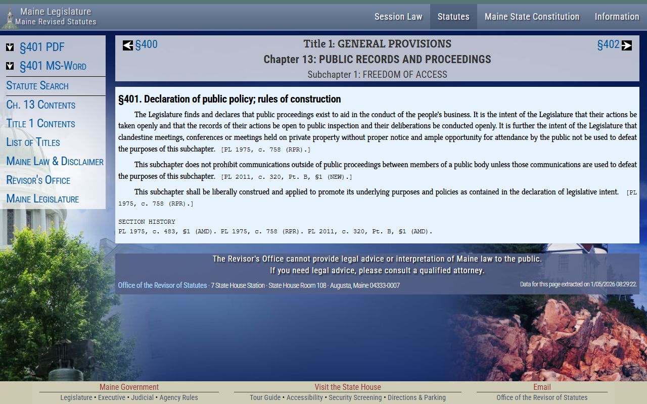 Maine FOAA public policy statute behind Cumberland County public records access