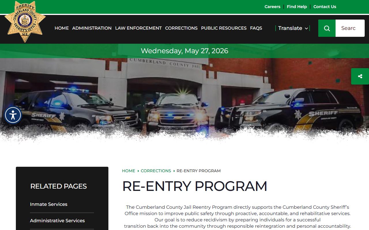 Cumberland County jail re-entry program page for released inmates