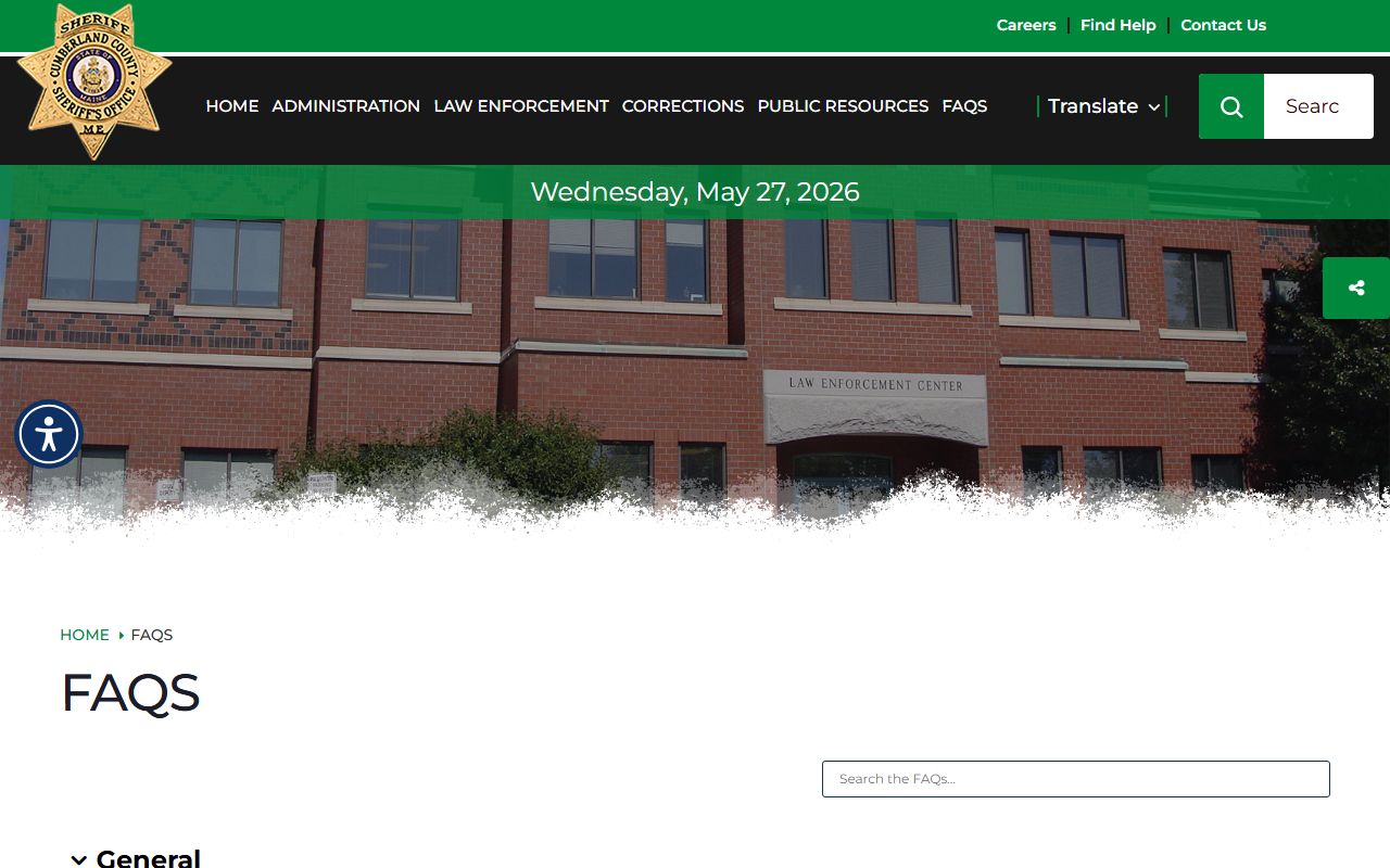 Cumberland County Sheriff FAQ covering warrant and bail questions
